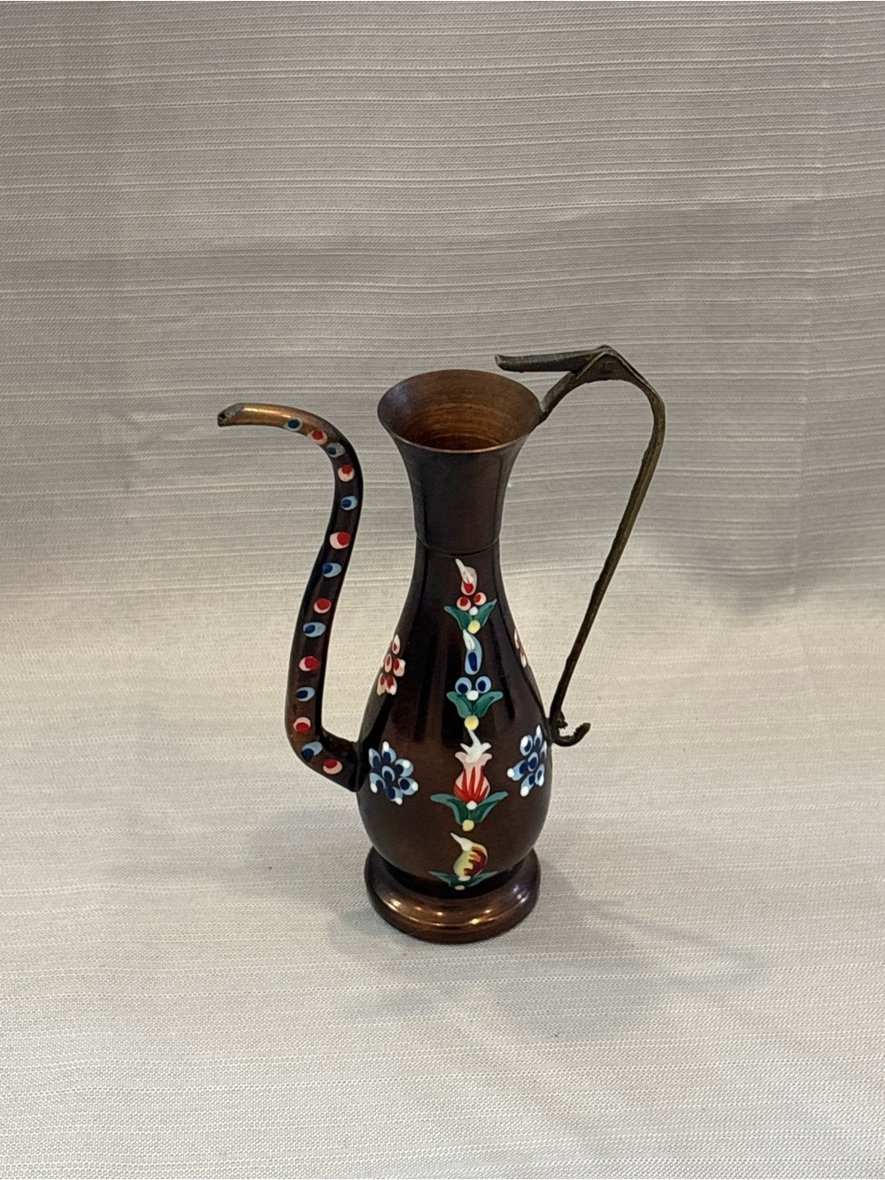 Hand-Painted Floral Copper Pitcher - Brown